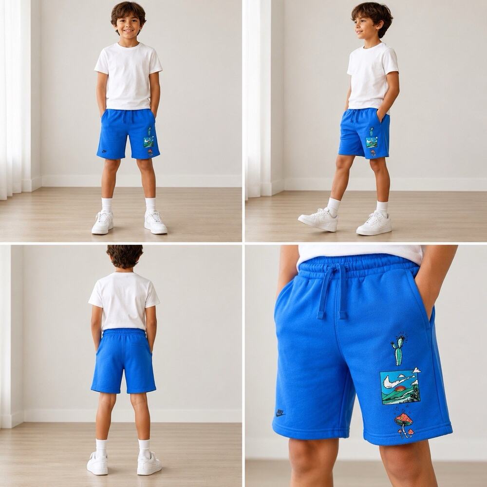 Nike Youth Blue Graphic Fleece Shorts Standard Fit Drawstring NWT XL